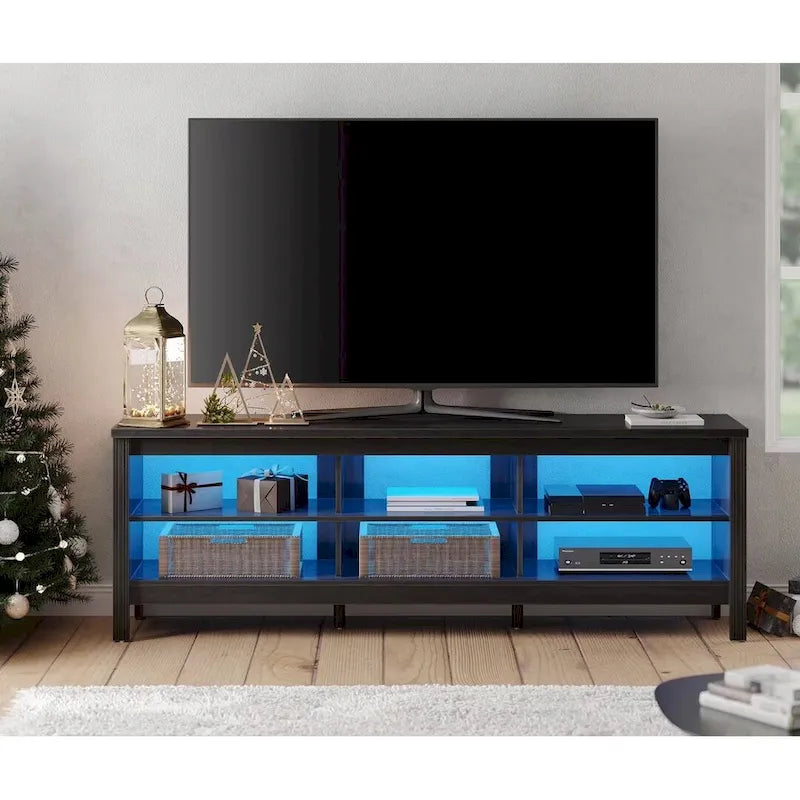 Meuble TV pour Télévision 75 Pouces, Meuble TV en Bois avec Rangement, 70