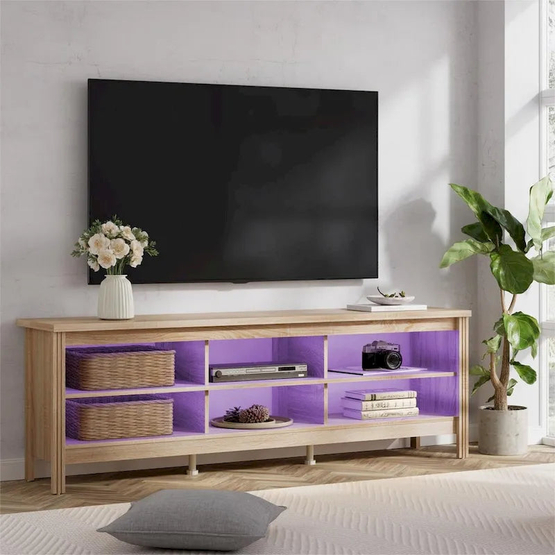 Meuble TV pour Télévision 75 Pouces, Meuble TV en Bois avec Rangement, 70