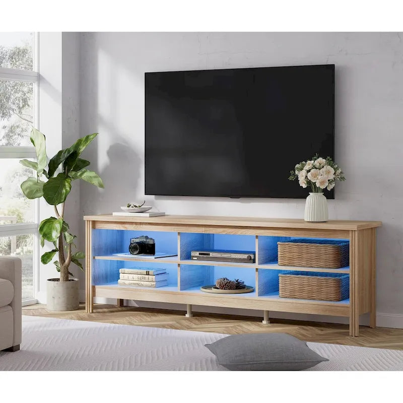 Meuble TV pour Télévision 75 Pouces, Meuble TV en Bois avec Rangement, 70