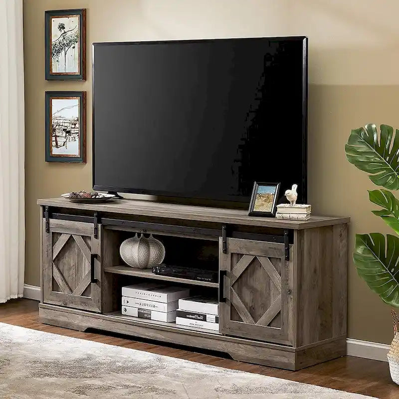 WAMPAT Farmhouse Sliding Barn Door TV Stand and Coffee Table Set of 2