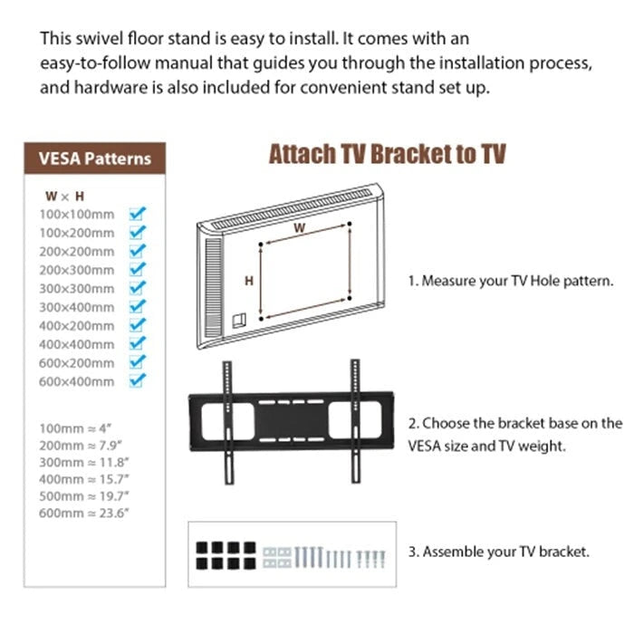 Meuble TV en bois avec verre trempé noir, support de divertissement pivotant réglable avec support TV