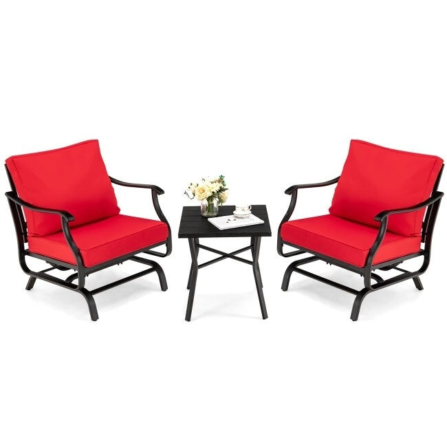 3 Piece Patio Rocking Chair Set with Coffee Table-Red - 27 x 30 x 32(L x W x H)