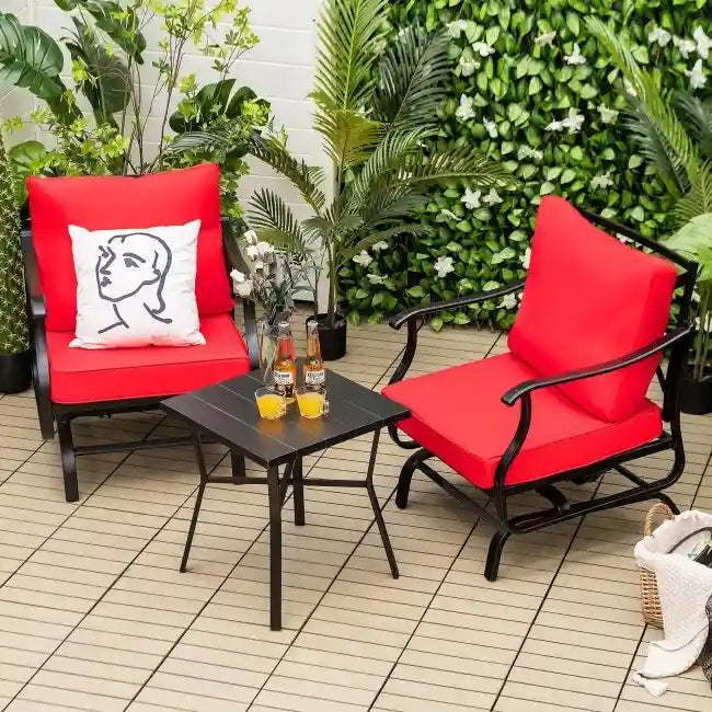 Ensemble de 3 fauteuils à bascule de patio avec table basse - Rouge - 27 x 30 x 32 (L x l x H)