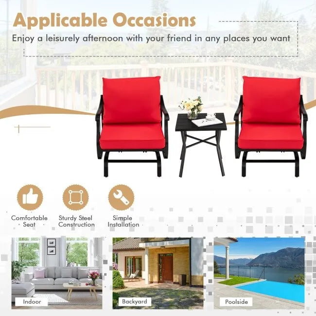 Ensemble de 3 fauteuils à bascule de patio avec table basse - Rouge - 27 x 30 x 32 (L x l x H)
