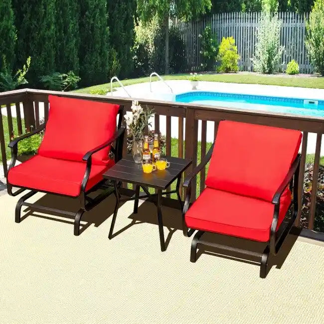 Ensemble de 3 fauteuils à bascule de patio avec table basse - Rouge - 27 x 30 x 32 (L x l x H)