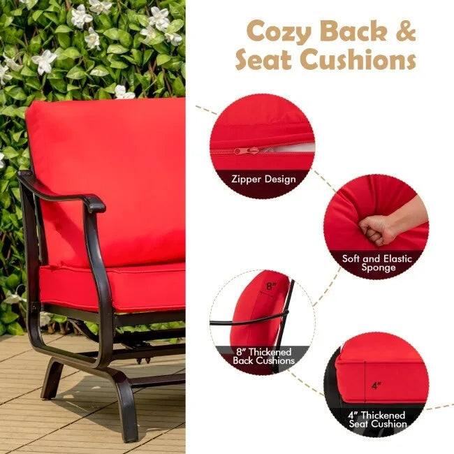 Ensemble de 3 fauteuils à bascule de patio avec table basse - Rouge - 27 x 30 x 32 (L x l x H)