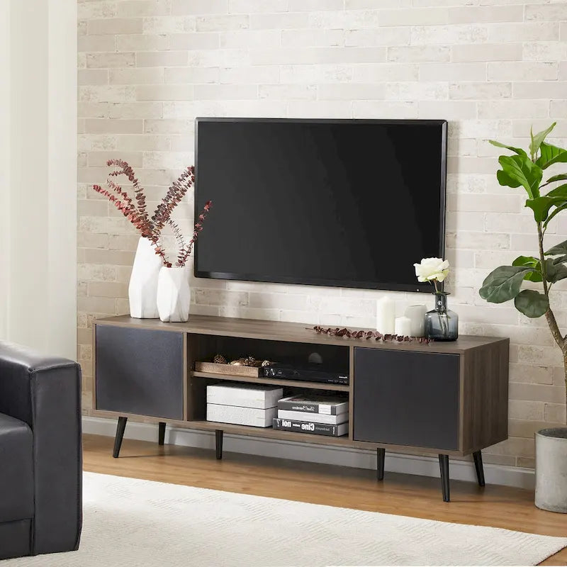 Meuble TV WAMPAT Mid Century Modern 61,6 pouces Noir et Gris