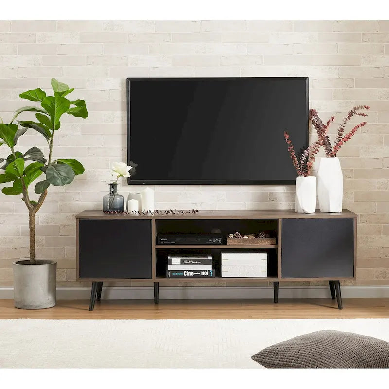 Meuble TV WAMPAT Mid Century Modern 61,6 pouces Noir et Gris