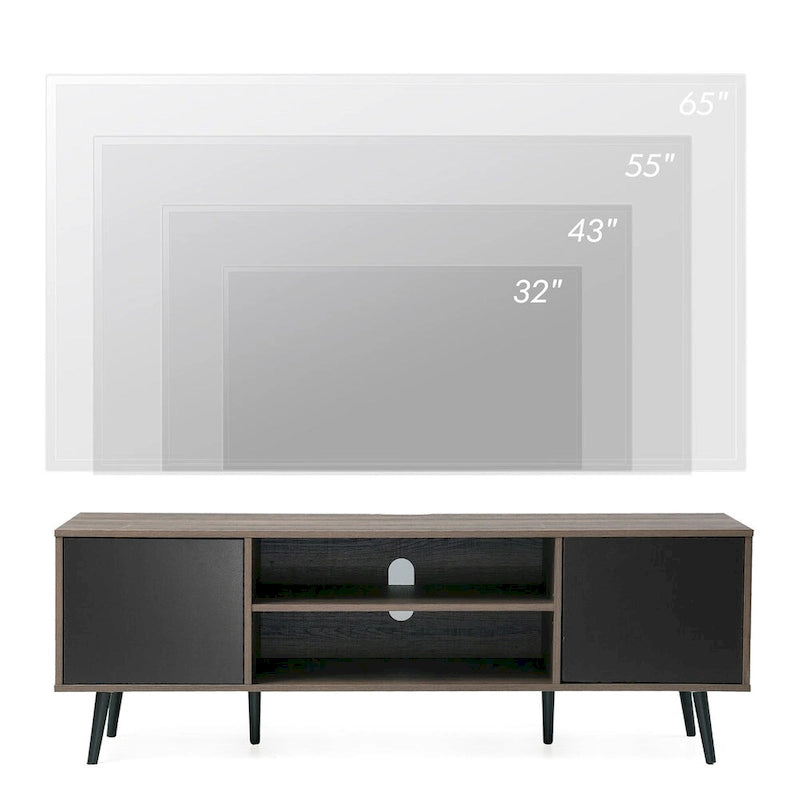 Meuble TV WAMPAT Mid Century Modern 61,6 pouces Noir et Gris