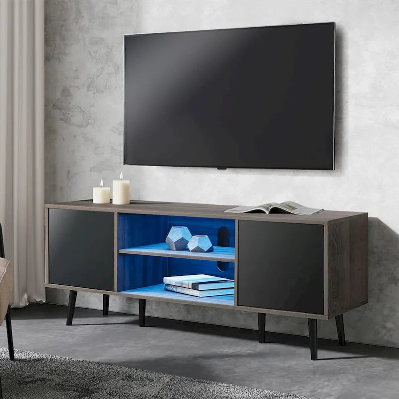 Meuble TV WAMPAT Mid Century Modern 61,6 pouces Noir et Gris