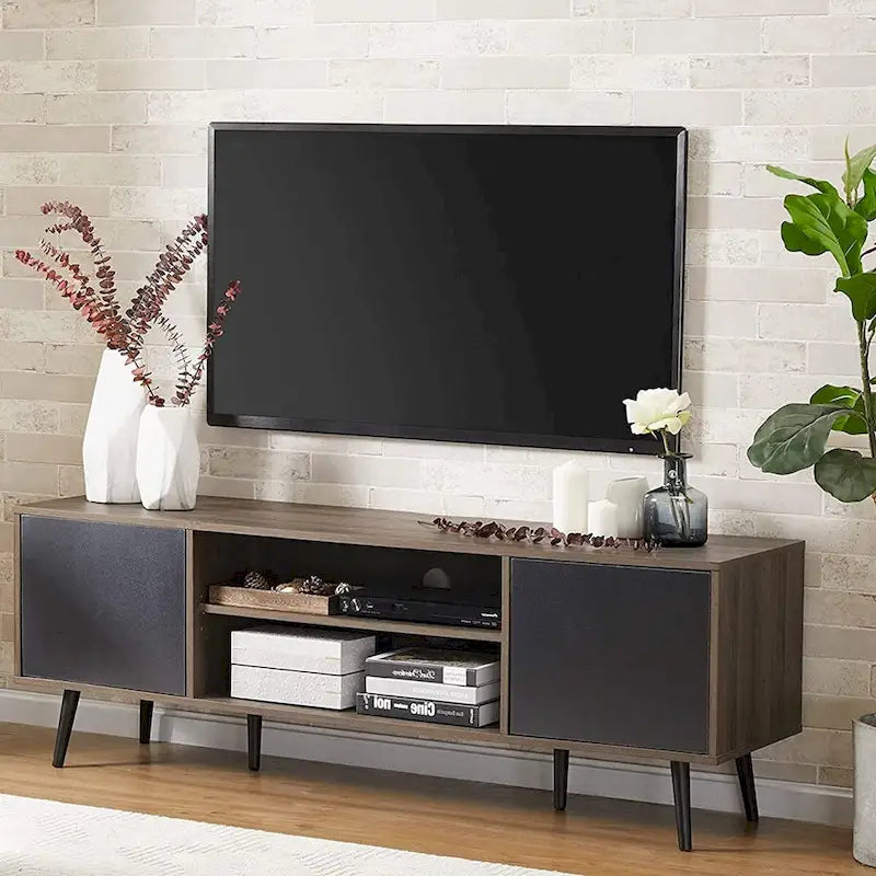 Meuble TV WAMPAT Mid Century Modern 61,6 pouces Noir et Gris