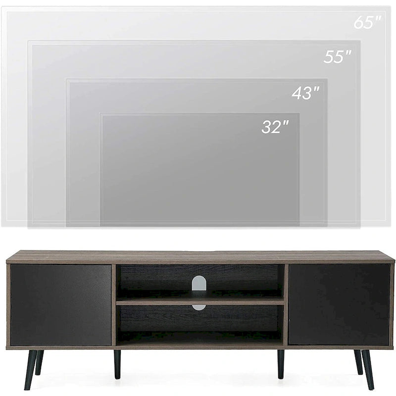 Meuble TV WAMPAT Mid Century Modern 61,6 pouces Noir et Gris