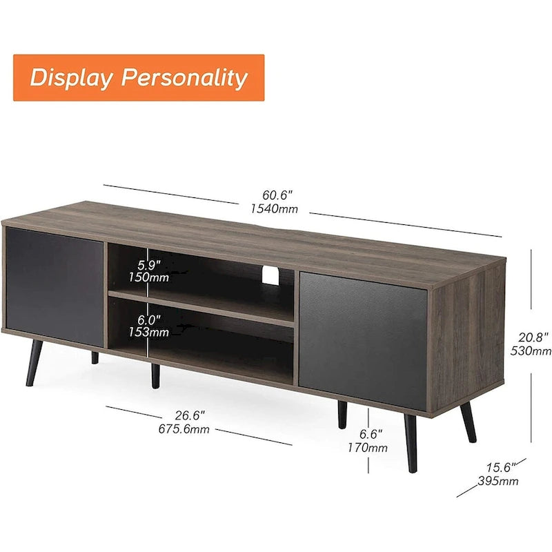 Meuble TV WAMPAT Mid Century Modern 61,6 pouces Noir et Gris