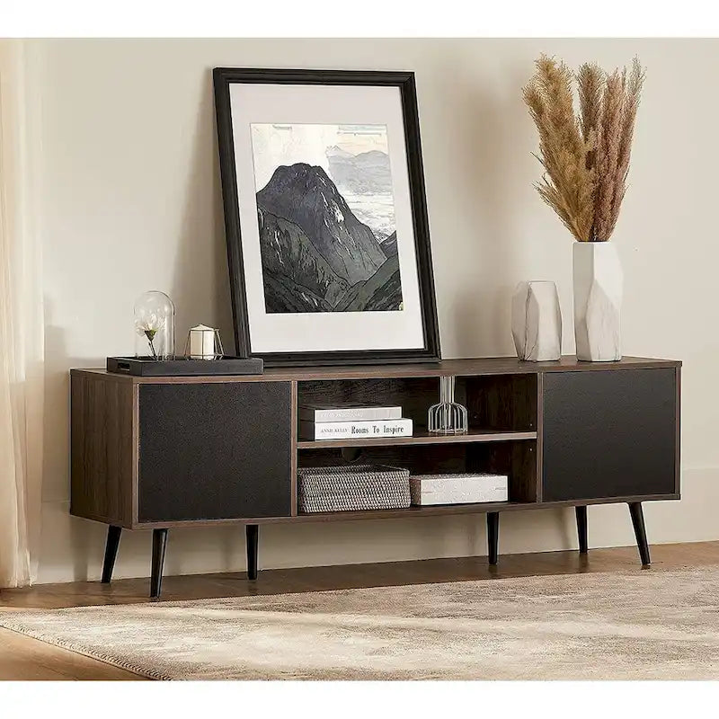 Meuble TV WAMPAT Mid Century Modern 61,6 pouces Noir et Gris