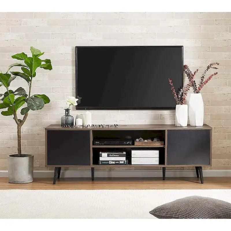 Meuble TV WAMPAT Mid Century Modern 61,6 pouces Noir et Gris