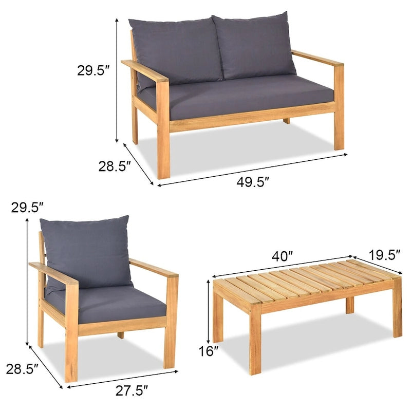 Ensemble de mobilier de patio Costway 8 pièces en bois d'acacia avec coussin épais pour causeuse - Voir détails