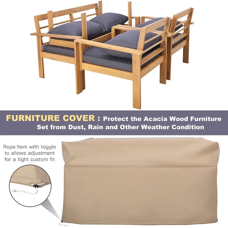 Ensemble de mobilier de patio Costway 8 pièces en bois d'acacia avec coussin épais pour causeuse - Voir détails