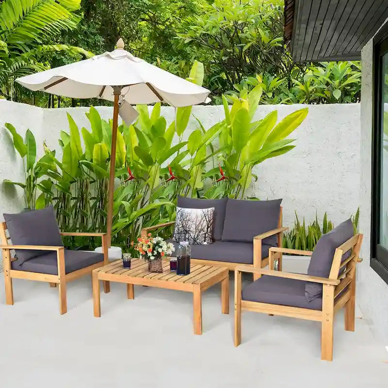 Ensemble de mobilier de patio Costway 8 pièces en bois d'acacia avec coussin épais pour causeuse - Voir détails