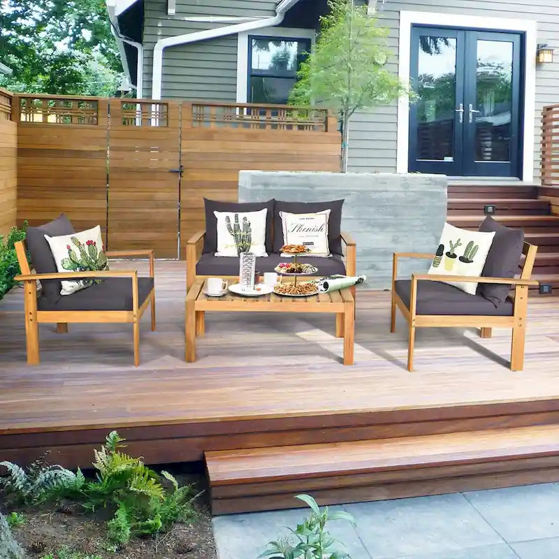 Ensemble de mobilier de patio Costway 8 pièces en bois d'acacia avec coussin épais pour causeuse - Voir détails