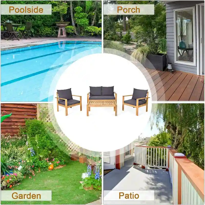 Ensemble de mobilier de patio Costway 8 pièces en bois d'acacia avec coussin épais pour causeuse - Voir détails