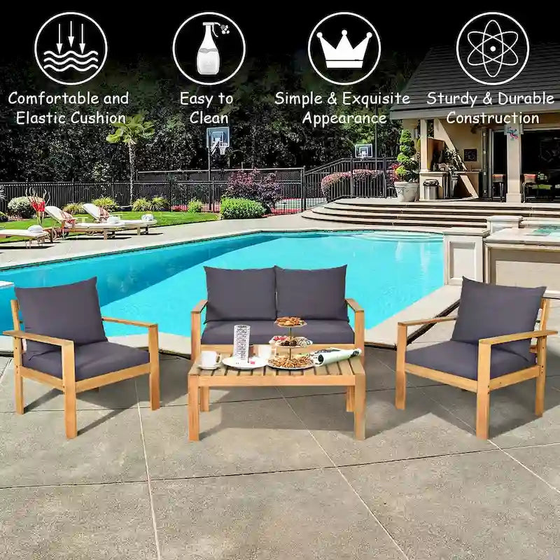Ensemble de mobilier de patio Costway 8 pièces en bois d'acacia avec coussin épais pour causeuse - Voir détails