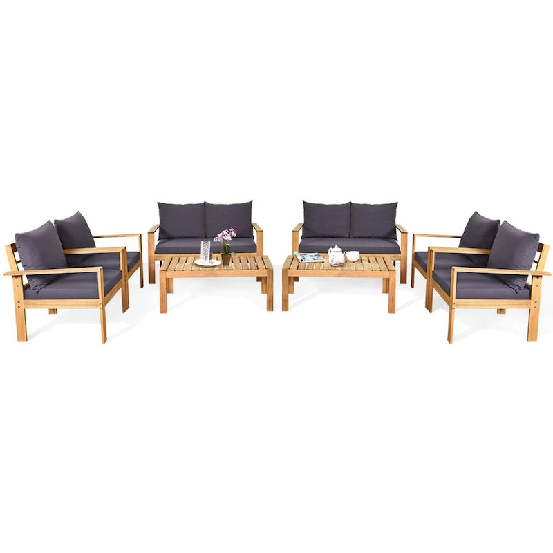 Ensemble de mobilier de patio Costway 8 pièces en bois d'acacia avec coussin épais pour causeuse - Voir détails