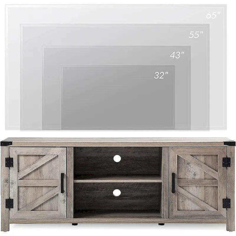 Meuble TV de style rustique avec portes coulissantes pour téléviseurs jusqu'à 70 pouces