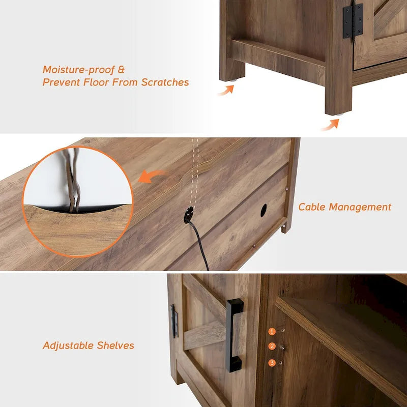 Meuble TV de style rustique avec portes coulissantes pour téléviseurs jusqu'à 70 pouces