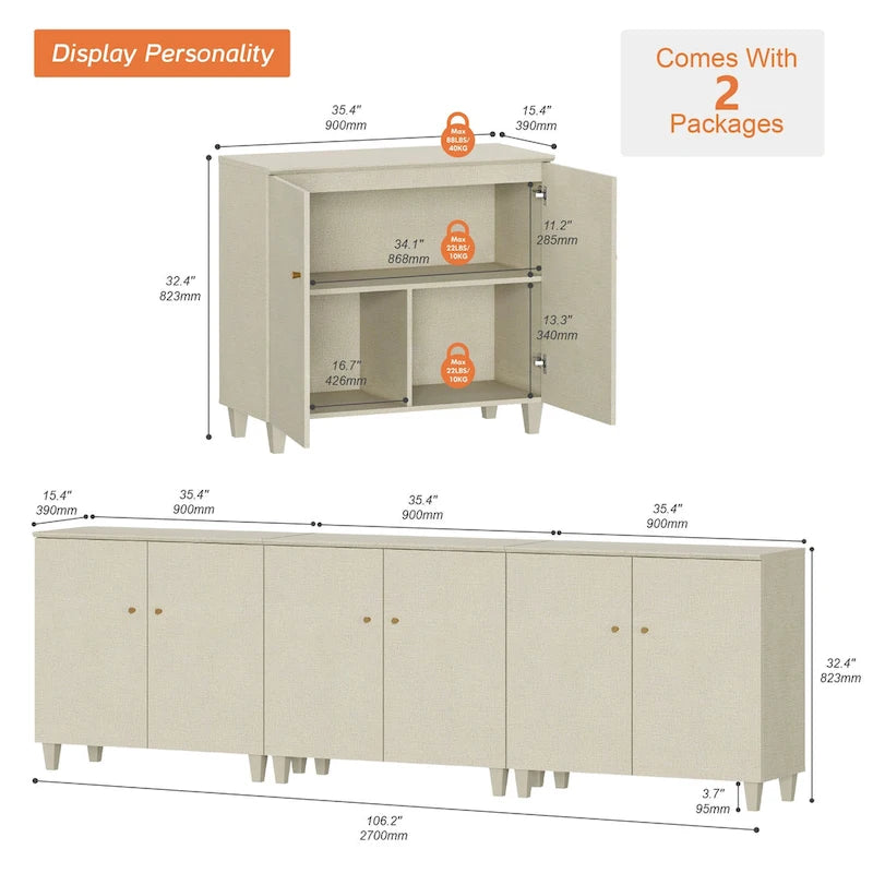 WAMPAT Modern TV Stand, Tall Entertainment Center with Doors