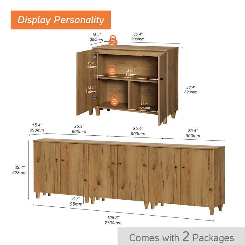 WAMPAT Modern TV Stand, Tall Entertainment Center with Doors