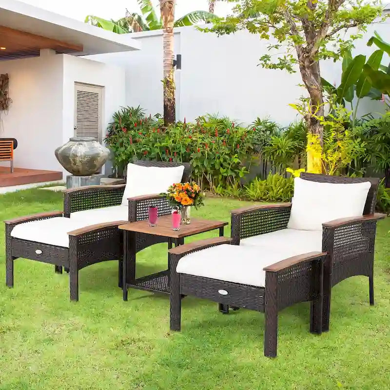 Costway 5PCS Patio Rattan Furniture Set Acacia Wood Table Armrest - 20x 20x 20