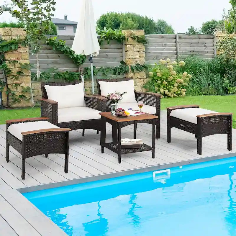 Ensemble de meubles de patio 5 pièces en rotin Costway Table en bois d'acacia avec accoudoirs - 20x 20x 20