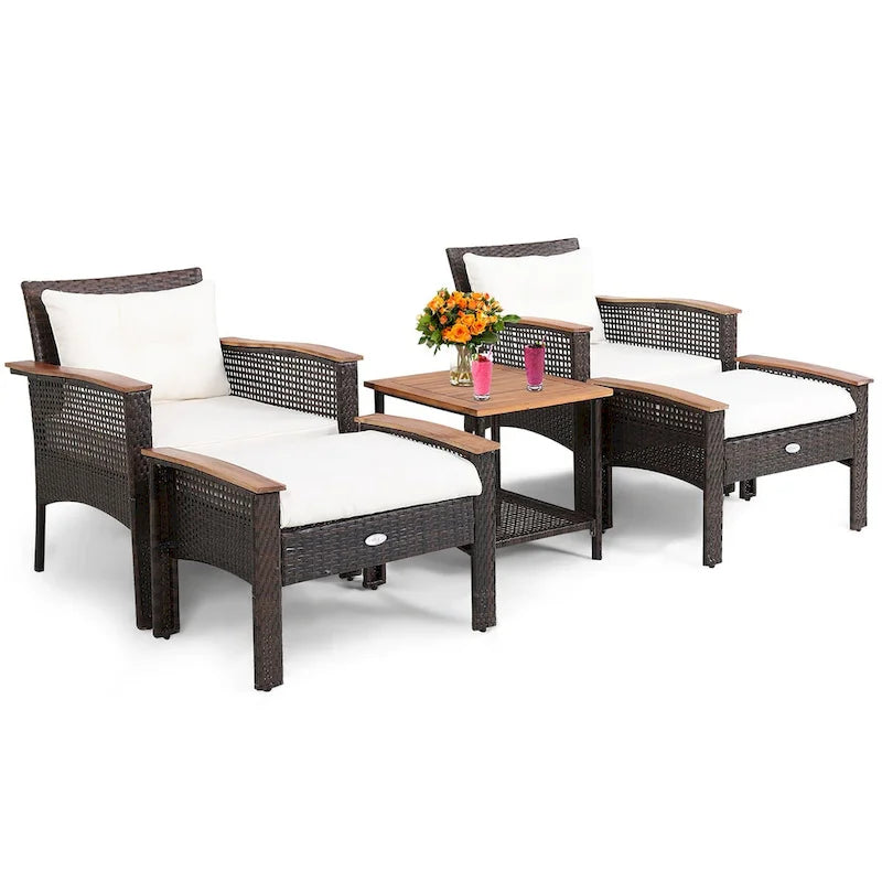 Ensemble de meubles de patio 5 pièces en rotin Costway Table en bois d'acacia avec accoudoirs - 20x 20x 20