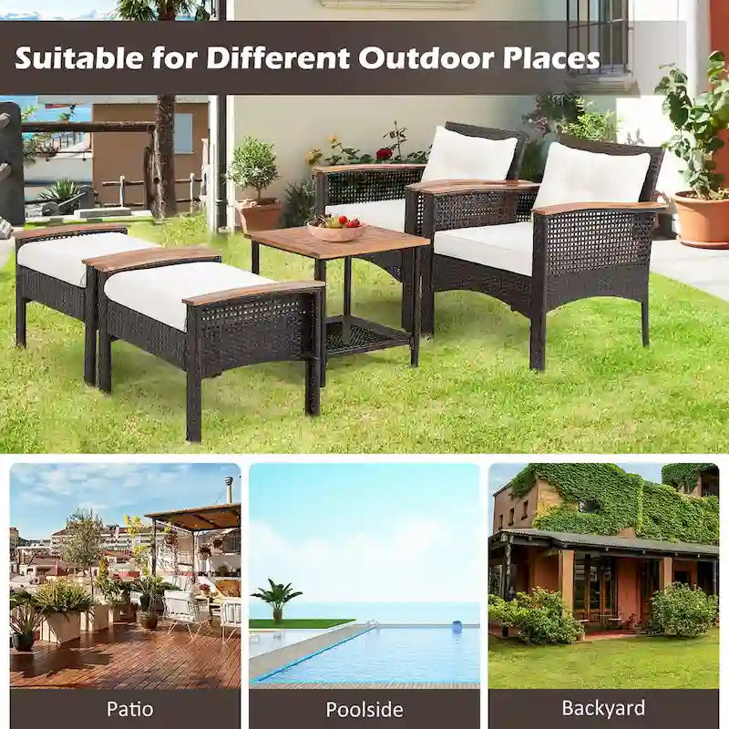 Ensemble de meubles de patio 5 pièces en rotin Costway Table en bois d'acacia avec accoudoirs - 20x 20x 20