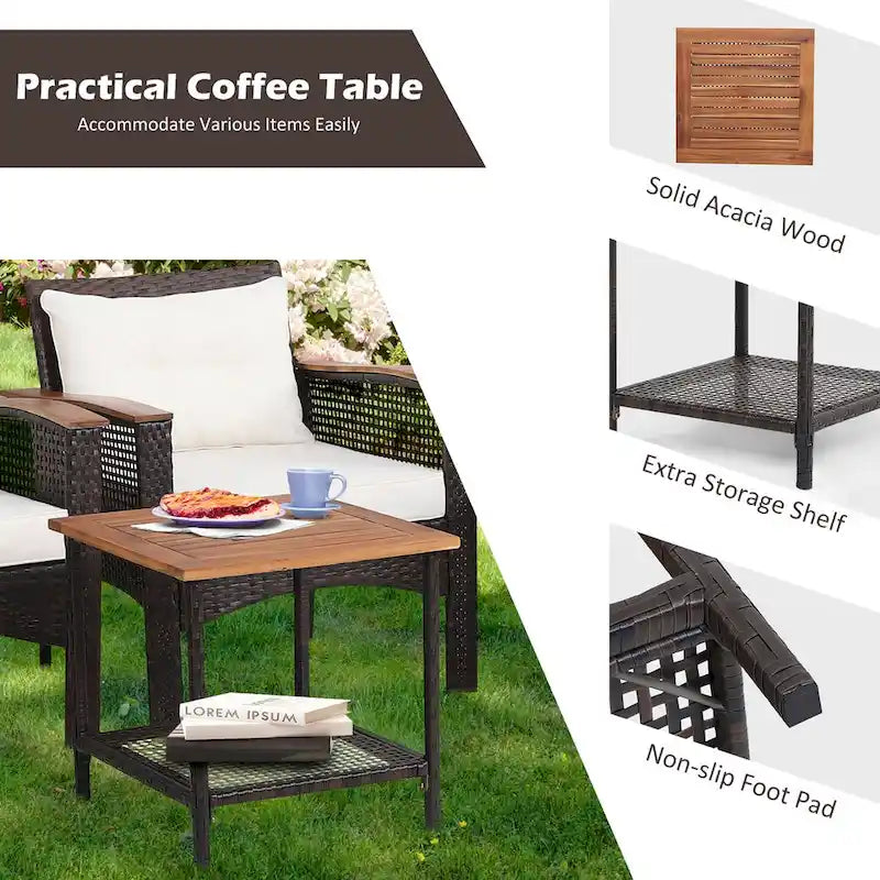Ensemble de meubles de patio 5 pièces en rotin Costway Table en bois d'acacia avec accoudoirs - 20x 20x 20