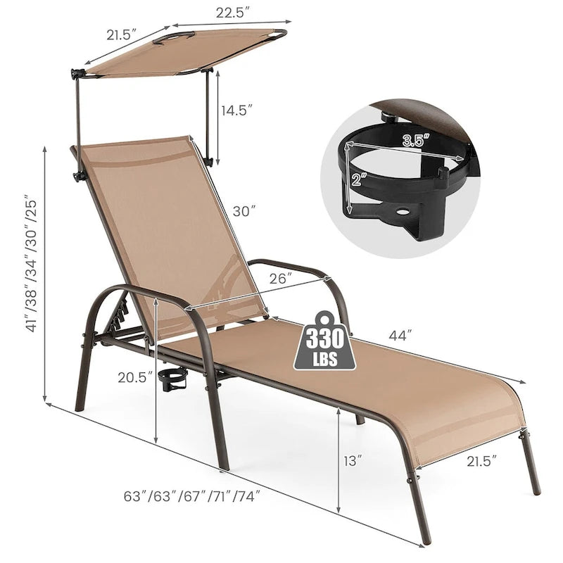 Costway Chaise Longue de Patio Robuste 5 Niveaux Réglable Extérieur - Voir Détails