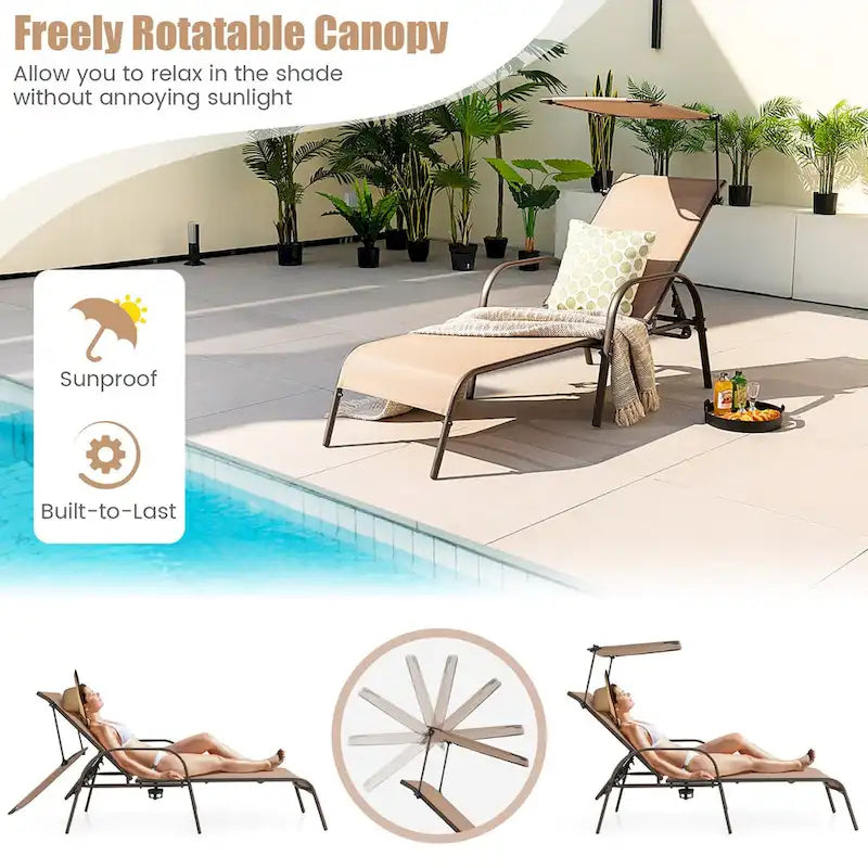 Costway Chaise Longue de Patio Robuste 5 Niveaux Réglable Extérieur - Voir Détails