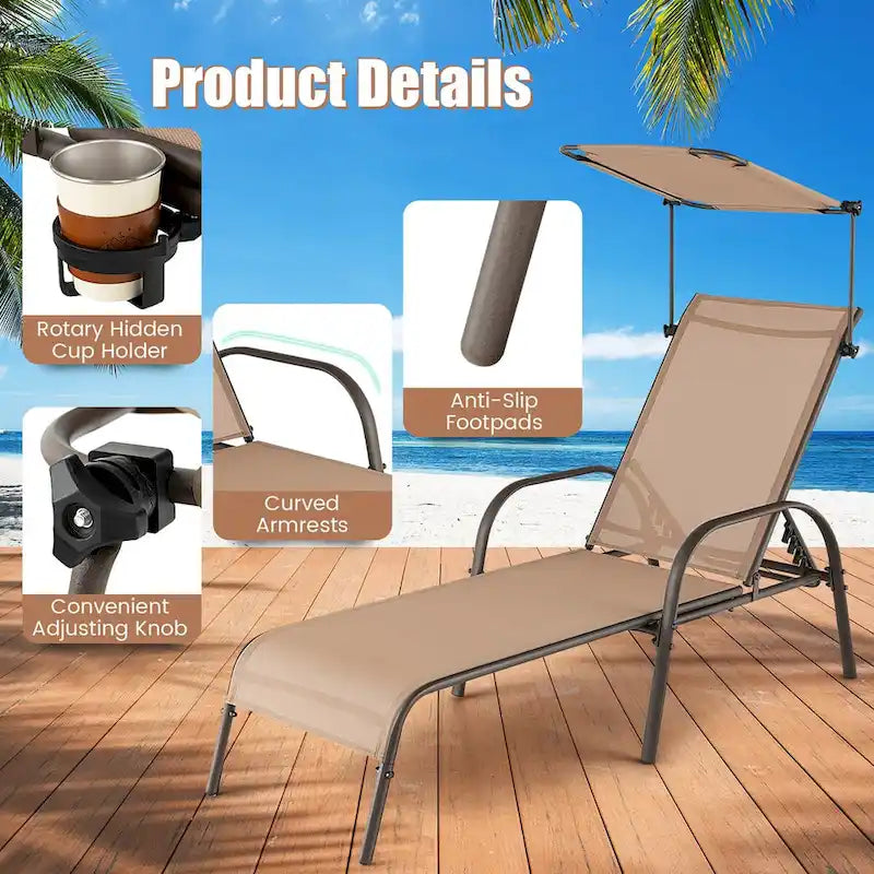 Costway Chaise Longue de Patio Robuste 5 Niveaux Réglable Extérieur - Voir Détails
