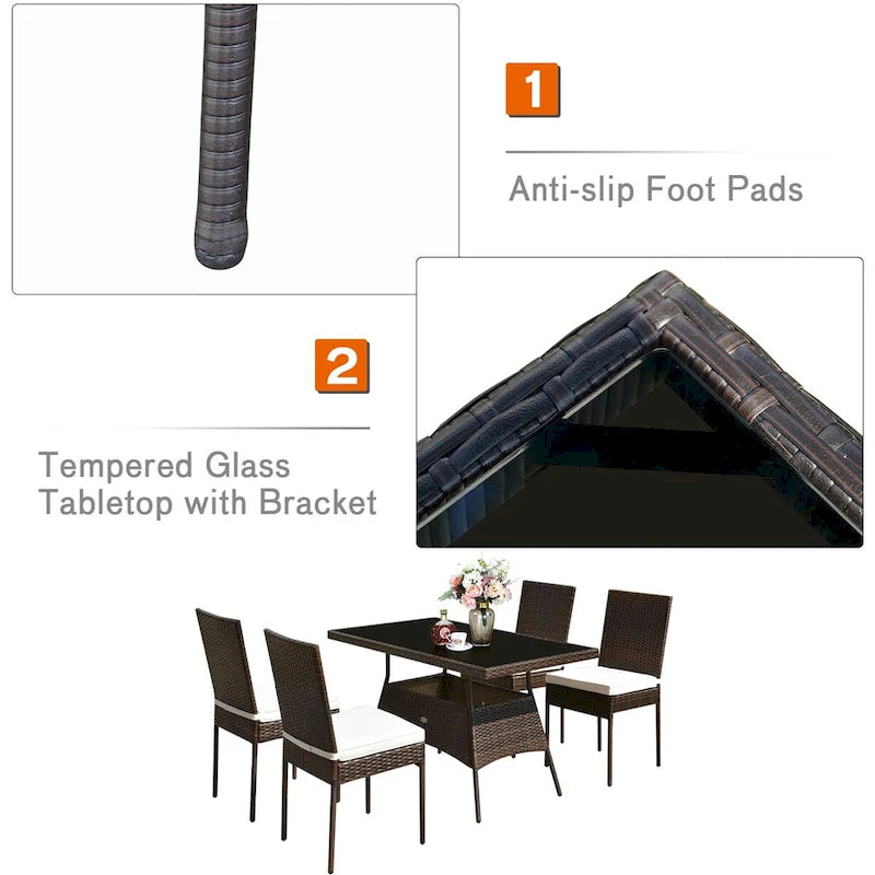 Costway Ensemble de salle à manger en rotin 5 pièces Table en verre Chaises à dossier haut - 5 pièces