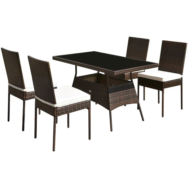 Costway Ensemble de salle à manger en rotin 5 pièces Table en verre Chaises à dossier haut - 5 pièces