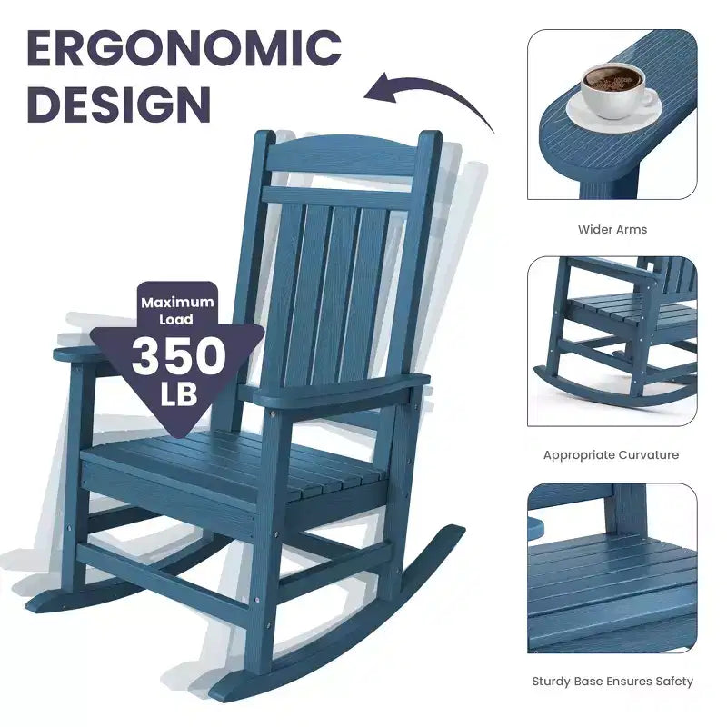 Chaise Adirondack à bascule Hyleory en PEHD, chaise d'extérieur extra large pour toutes les saisons