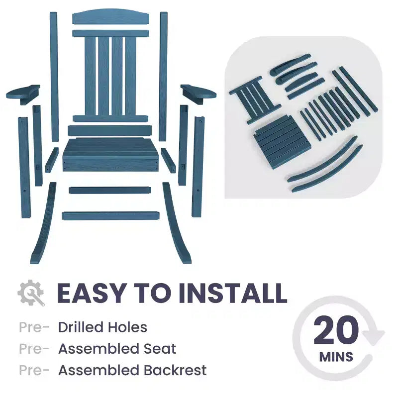 Chaise Adirondack à bascule Hyleory en PEHD, chaise d'extérieur extra large pour toutes les saisons
