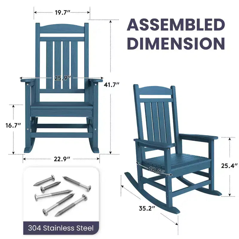 Chaise Adirondack à bascule Hyleory en PEHD, chaise d'extérieur extra large pour toutes les saisons