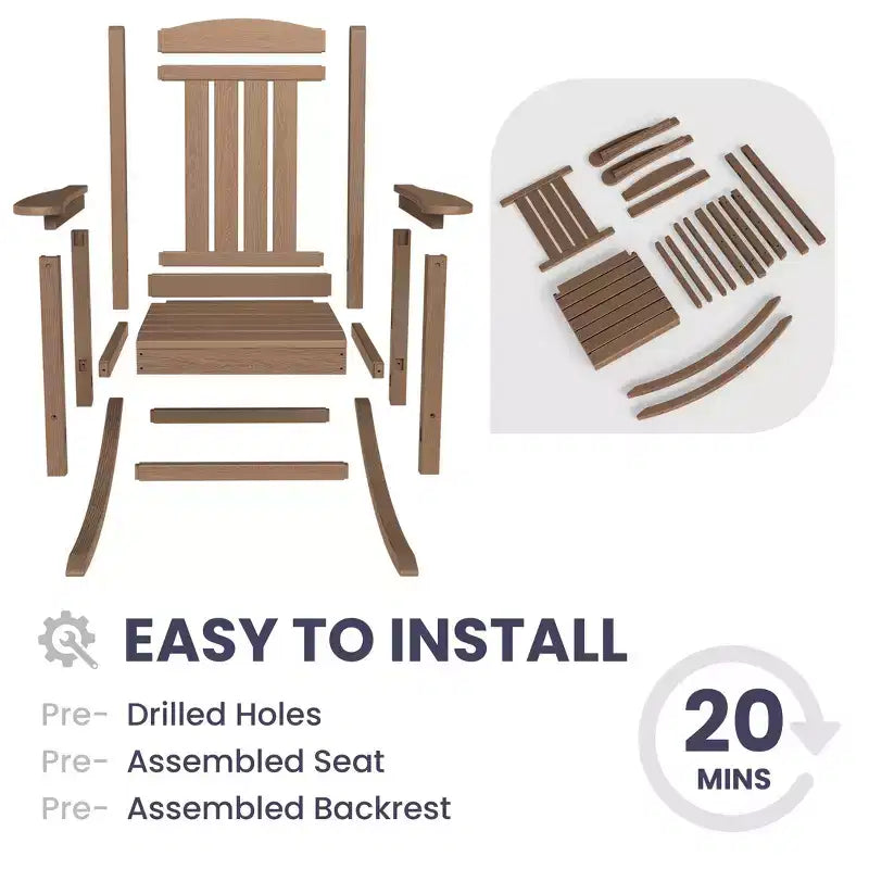 Chaise Adirondack à bascule Hyleory en PEHD, chaise d'extérieur extra large pour toutes les saisons
