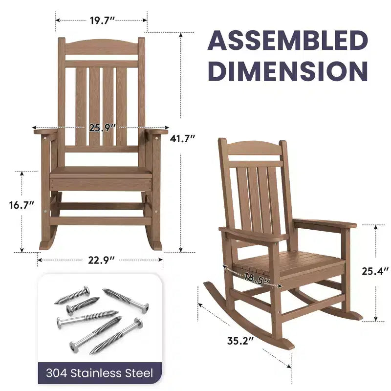 Chaise Adirondack à bascule Hyleory en PEHD, chaise d'extérieur extra large pour toutes les saisons