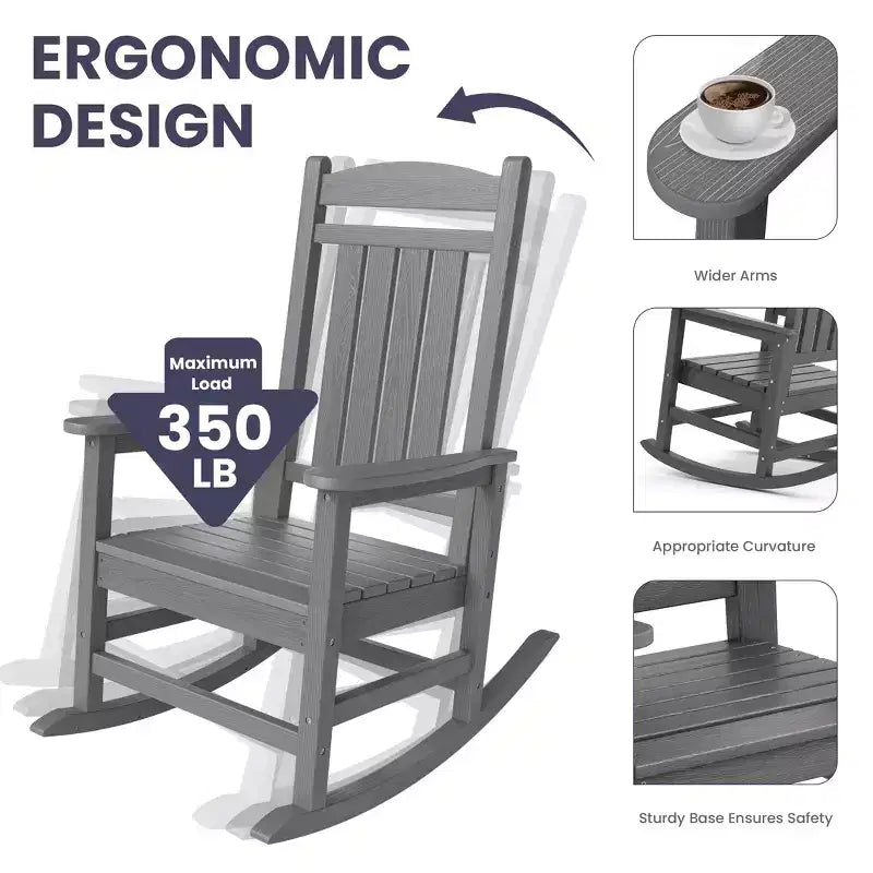 Chaise Adirondack à bascule Hyleory en PEHD, chaise d'extérieur extra large pour toutes les saisons