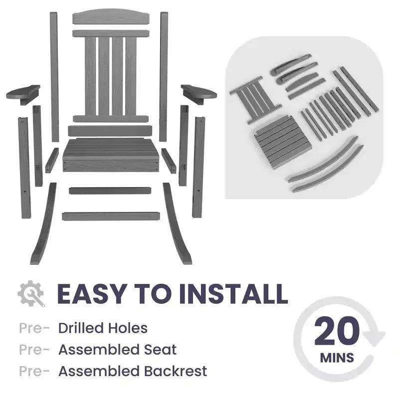 Chaise Adirondack à bascule Hyleory en PEHD, chaise d'extérieur extra large pour toutes les saisons