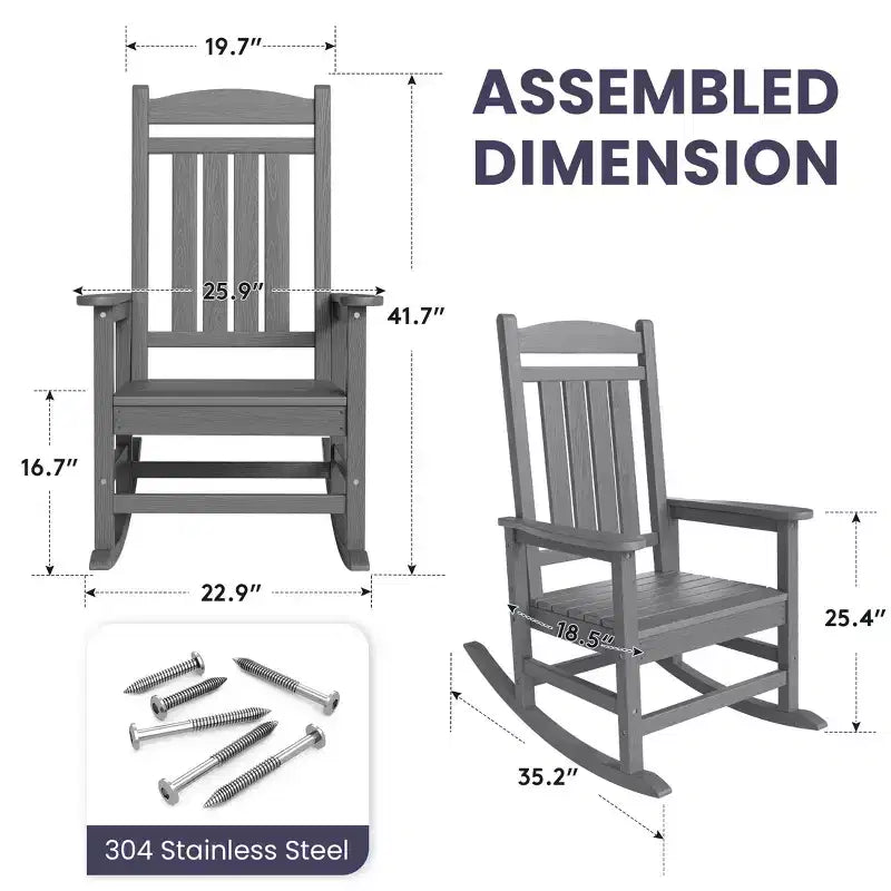 Chaise Adirondack à bascule Hyleory en PEHD, chaise d'extérieur extra large pour toutes les saisons