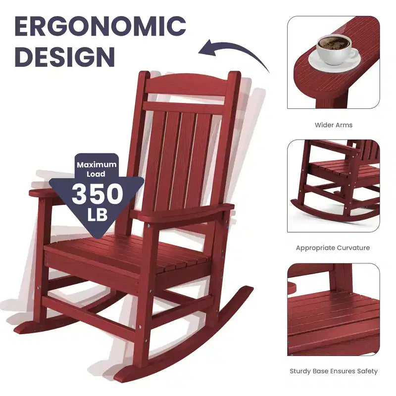 Chaise Adirondack à bascule Hyleory en PEHD, chaise d'extérieur extra large pour toutes les saisons