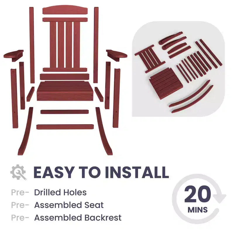 Chaise Adirondack à bascule Hyleory en PEHD, chaise d'extérieur extra large pour toutes les saisons